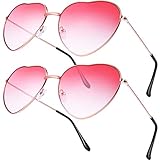 Boao 2 Paar Hippie-Brillen, herzförmige Sonnenbrillen für Hippie-Kostüm-Accessoires, roségoldener Rahmen, rote Gläser mit Farb