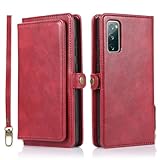 Flip Leder Wallet Case für Samsung Galaxy S23 S22 S21 S20 FE S9 S8 Note 20 10 9 8 Ultra Plus Lite Karte Handytasche Cover, rot, für Galaxy S10