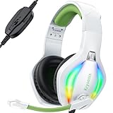Krysenix PG1 Gaming-Headset für PS4/PS5/PC/Xbox One, Headset mit Geräuschunterdrückung, AI-Stereo-Mikrofon-Sound, Computer-Headset mit 3,5-mm-Klinkenstecker und RGB-Licht, Weiß + Grü