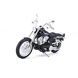 Maisto Harley-Davidson FXDBI Dyna Street Bob ´06: Motorradmodell 1:12, mit Lenkung, beweglichem Ständer und frei rollenden Rädern, 17 cm, blau (532325)