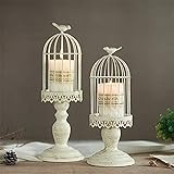 Sziqiqi Vintage Vogelkäfig Kerzenleuchter, Dekoration Kerzenhalter für Hochzeit und Esstisch, Kerzenständer aus Eisen mit Schnitzfiguren, Elfenb