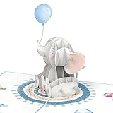 papercrush® Pop-Up Karte Baby Elefant (Blau) - 3D Geburtskarte für Jungen, Glückwunsch oder Geldgeschenk zur Geburt von Sohn, Glückwunschkarte für Enkelk