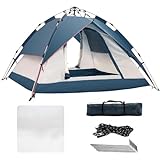Camping Zelt Automatisches Sofortzelt 3-4 Personen Pop Up Zelt, Doppelschicht Wasserdicht & Winddichte Ultraleichte Kuppelzelt, für Strand, Outdoor, Reisen(A,Blue)