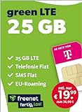 freenet green LTE 25 GB – Handyvertrag 24 Monate im Telekom Netz mit Internet Flat, Flat Telefonie und EU-Roaming – Aktivierungscode per E-M