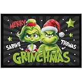 MoonWorks® Fußmatte Weihnachten Grinch personalisierbar Wunschname Merry Grinchmas lustige Weihnachtsdeko rutschfest & waschbar schwarz4 60x40