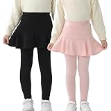Mädchen Leggings mit Rock Hosen Tutu Baumwolle Lange Leggings Sports für Kinder Schwarz Pink für 6-7 Jahren Höhe 116-122
