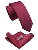 RBOCOTT Bordeaux rot Schmale Krawatte Seidenkrawatte und Einstecktuch mit Krawattenklammer Set(10)