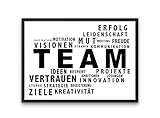 PURESIZE Deko Teamwork, Team A3 quer mit Rahmen (schwarz), Wanddeko Arbeit und Büro, Konferenzraum, Poster Team-Motivation, Motivationsbild Kollegen, Teamg