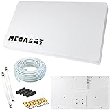 Megasat Flachantenne Profi Line H30 D1 Single inkl. Fensterhalterung + 20m Kabel + 2X Fensterdurchführung. Neueste Generation mit besten Empfangswerten für HD und SD TV (einfache und stabile Montage)