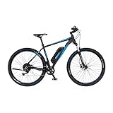 Fischer E-Mountainbike, MONTIS EM 1724.1 E-Bike MTB für Damen und Herren, RH 51 cm, Hinterradmotor 45 Nm, 48 V Akku, matt schwarz - blau, 29 Z