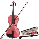 Akustische Violine, Massivholz Geige mit Bogenkoffer Kolophonium, Saitenmusikinstrument Violine für Anfänger Erwachsene Jungen Mädchen Kinder Kinder (1/4-Rosa)