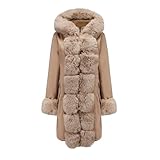 PKIMKM Damen Winter Parka Mantel Mit Abnehmbarem Kunstpelzbesatz, Lange Jacke Mit Kapuze, L-3XL (Khaki,3XL)