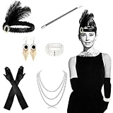 Yiichiy 6 Stück 20er Jahre Accessoires Damen, Great Gatsby Accessoires Flapper Set Party Karneval Halloween 1920s Kostüme,mit Stirnband Handschuhen Perlenkette Ohrringen S
