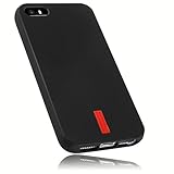 mumbi Hülle kompatibel mit iPhone SE / 5 / 5S Handy Case Handyhülle, schwarz mit rotem Streifen - 4 Z