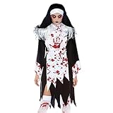 Fehploh Halloween Frauen Zombie Nonne Kleid Slim Fit Horror Zombie Kostüm mit Hut Halloween Mask