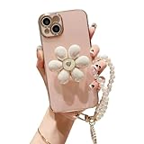 VooDirop Handyhülle Kompatibel mit iPhone 7 Plus/8 Plus Silikon Hülle Weiche Ultra Dünn TPU Bumper Case mit 3D Perlen Armband Süß Blumen Ständer Schutzhülle Stoßfest Case Cover(Rosa)