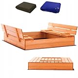 Sandkasten 120x120 Imprägniert Premium Sandbox mit Abdeckung Sitzbänken Deckel Plane Sandkiste Holz Kiefer Sandk
