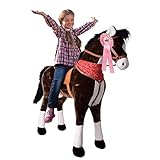 TE-Trend Pferde Spielzeug Schaukelpferd Pferd zum draufsitzen Stehpferd mit Reitpferd Zubehör Turnierschleife Spielpferd zum Reiten als Mädchen Geschenk mit 112cm Kopfhöhe Dunkelb