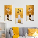 Tanlaby Gold Vase Wandtattoo, Lotus Wandkunst Wandsticker, 3D Vinyl Abnehmbare Selbstklebende Wandaufkleber Schale und Stick Home Decor für Gang Treppen Wand Wohnzimmer Sofa Hintergrund (Set von 3)