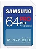 Samsung PRO Plus SD-Karte, 64 GB, UHS-I U3, Full HD & 4K UHD, 180 MB/s Lesen, 130 MB/s Schreiben, Speicherkarte für Spiegelreflexkameras und Systemkameras , MB-SD64S/EU