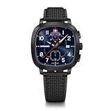 WENGER Herren Armbanduhr Vintage Sport Chrono Ø 40 mm, Swiss Made, Analog Quarz, Wasserdicht bis 50 m, Silikon-Armband, Blau/Schwarz, 01.1933.113