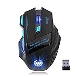 zelotes Ergonomische kabellose Maus für Laptop, 4 einstellbare DPI, 7 Tasten, energiesparende Computermaus, 2,4 G USB, optische tragbare schnurlose Maus für PC, M