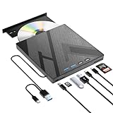 7-in-1 Externes Blu-ray-Laufwerk, USB 3.0 Typ-C Optischer externer Bluray/DVD-Laufwerk Brenner mit SD/TF-Anschluss, unterstützt 100G Bluray Disc R/W für PC, kompatibel mit Windows XP/7/8/10/11, Mac,