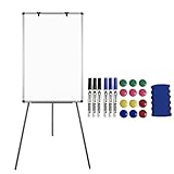 YUENFONG Flipchart Whiteboard mit Ständer, Höheverstellbar Mobiles Board Weißwandtafel inkl. Haken, 6 Stifte, 12 Feste Magnete,1 Radierer(Typ B)