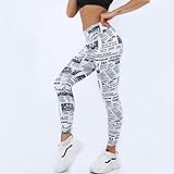 Damen Slim Fit Leggings mit hoher Taille Fitnesshose Schnelltrocknender Zeitungsdruck Stitching Yoga Pants Gym Gear Sportsw