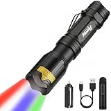 Alonefire X004 Taktische LED Taschenlampe 4 Farben Aufladbar Grün, Blau, Weiß, Rotlicht Wasserdicht Zoombar mit Inklusive Batterie, Ladegerät für Outdoor Wandern Jagd Notfall Militär Polizei S
