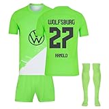 Generisch 23/24 VFL Wolfsburg Hause Fußball Trikots Shorts Socken Set für Kinder/Erwachsene, Wolfsburg Fussball Trikot Trainingsanzug Jungen H