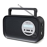 Audiocrazy DAB/DAB Plus/UKW Radio Tragbarer Bluetooth Lautsprecher mit MP3 Player(USB,SD Karte) mit 1800mAh Rechargeable Batterie AC Kabel oder Batteriebetrieben Radiowecker Schw