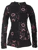 Vishes - Alternative Bekleidung - Bestickte Damen Blumen Patchworkjacke Hoodie Baumwolle Zipfelkapuze schwarz 44-46