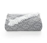 GAMUSI Mehrzweck-Tagesdecke für Bett und Sofa, Plaid Foulard, Sofadecke, weich, geometrische Baumwolle, 180 x 140 cm, Hellg