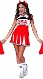 Fiestas Guirca Superstar Cheerleader Kostüm Damen - Größe S 36 – 38 - Rotes Cheerleader Outfit Fastnacht, USA High School Mädchen Kostüm, Fasching Kostüme für Erwachsene, Cheerleader Kleid O