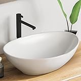 VMbathrooms Premium Waschbecken Oval mit Lotus-Effekt | Aufsatzwaschbecken für das Badezimmer und Gäste-WC | Waschschale ohne Hahnloch und ohne Überlauf | Rein-weißes Aufsatzbeck