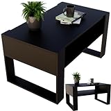 CraftPAK Wohnzimmer Tisch für Couch aus hochwertigem Holzwerkstoff, moderner Couchtisch mit zusätzlicher Ablagefläche, Sofatisch für Wohnzimmer, Farbe Schw