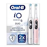 Oral-B iO6 2x Elektrische Zahnbürste für Erwachsene, Weihnachtsgeschenke für Frauen/Ihn, 2 Griffe, 2 Zahnbürstenköpfe, 5 Modi mit Zahnaufhellung, UK 2 Pin Stecker, Weiß und R