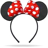 Hatstar Haarreifen mit Maus Ohren | Mouse Ears in schwarz mit roter Schleife und weißen Punkten | Fasching & Karneval | für Kinder und Erw