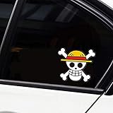 Anime Einteiliger Autoaufkleber – Strohhut Luffy Skull Auto Fenster Aufkleber (2er Set, 11,4 x 11,4 cm)