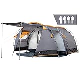 CampFeuer Zelt Super+ für 4 Personen | Grau/Schwarz (Orange) | Großes Tunnelzelt mit 2 Eingängen und Vordach, 3000 mm Wassersäule | Gruppenzelt, Campingzelt, F