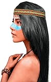 Indianer Perücke mit glatten langen Haaren in schwarz + passendes Kopfband für Damen & Herren Fasching