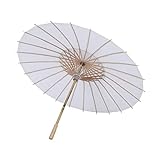 Weißer Papierschirm, Weißer Papierschirm mit Holzgriff und Bambusrippen, Orientalischer Regenschirm, Mini-Sonnenschirm für DIY-Malerei, Brautfotografie (-QT00188-01)