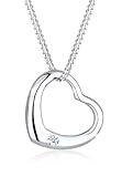 DIAMORE Halskette Damen Herz Anhänger Klassisch mit Diamant (0.03 ct.) aus 925 Sterling Silb