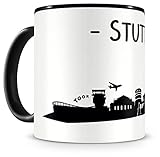 Samunshi® Stuttgart Skyline Tasse Kaffeetasse Teetasse H:95mm/D:82mm schw