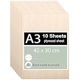 10 Stück Sperrholzplatte 2mm, A3 Sperrholz 42 x 30 cm, Linde Sperrholz, Dünne Holz-Zuschnitte, Holzplatten für für DIY Holzarbeiten, Laserbearbeitung, Brandmalerei, Modellbau, Deko, G