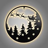 LED Metall Weihnachts Silhouettenbild schwarz - 35 cm - Weihnachts Deko Wandbild zum Hängen warm weiß beleuchtet - Schatten Silhouette Wand Licht Bild Winter Szene Motiv indirekte Beleuchtung