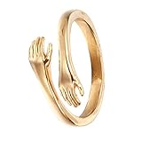HIJONES Damen Original Komm zu Meinem Arm Umarmung Ring aus Edelstahl Liebe Hochzeit Ringe Öffnen Dünn Gold Größe 68