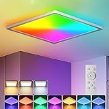 BLNAN LED Deckenleuchte RGB Dimmbar mit Fernbedienung, 24W Deckenlampe Panel mit Farbwechsel,3000K-6500K 2400lm Modern Quadrat Lampe für Wohnzimmer Schlafzimmer Kinderzimmer Badezimmer-Weiß,30x2.5