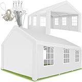 tectake® Pavillon, Partyzelt 4x6 m, 100% wasserdicht, Gartenpavillon mit 4 Seitenwänden, Festzelt mit UV-Schutz, Eventzelt, inkl. Erdnägel und Spannseile, für Festival, Hochzeit, Party - weiß